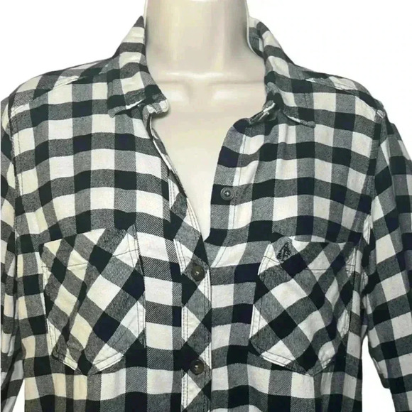 Abercrombie and Fitch Plaid Flannel Shirt Black White Medium - Picture 4 of 5